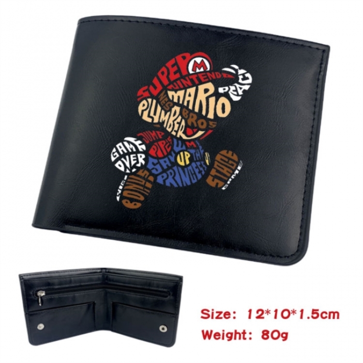 Super Mario Animation soft leather inner buckle black leather wallet 12X10X1.5CM