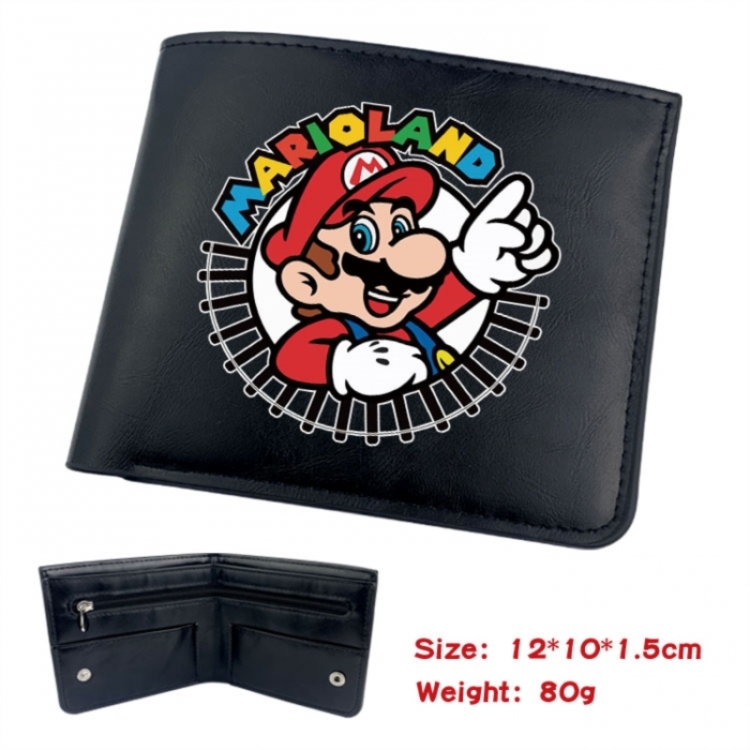 Super Mario Animation soft leather inner buckle black leather wallet 12X10X1.5CM