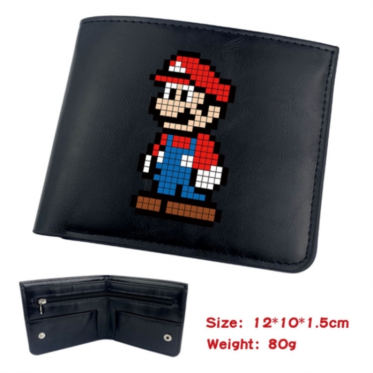Super Mario Animation soft leather inner buckle black leather wallet 12X10X1.5CM