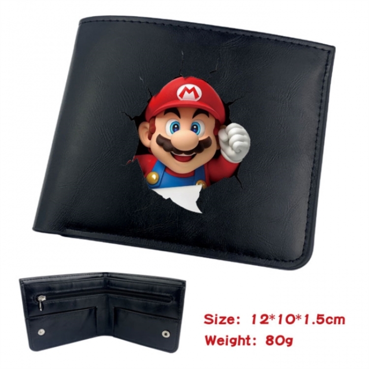 Super Mario Animation soft leather inner buckle black leather wallet 12X10X1.5CM