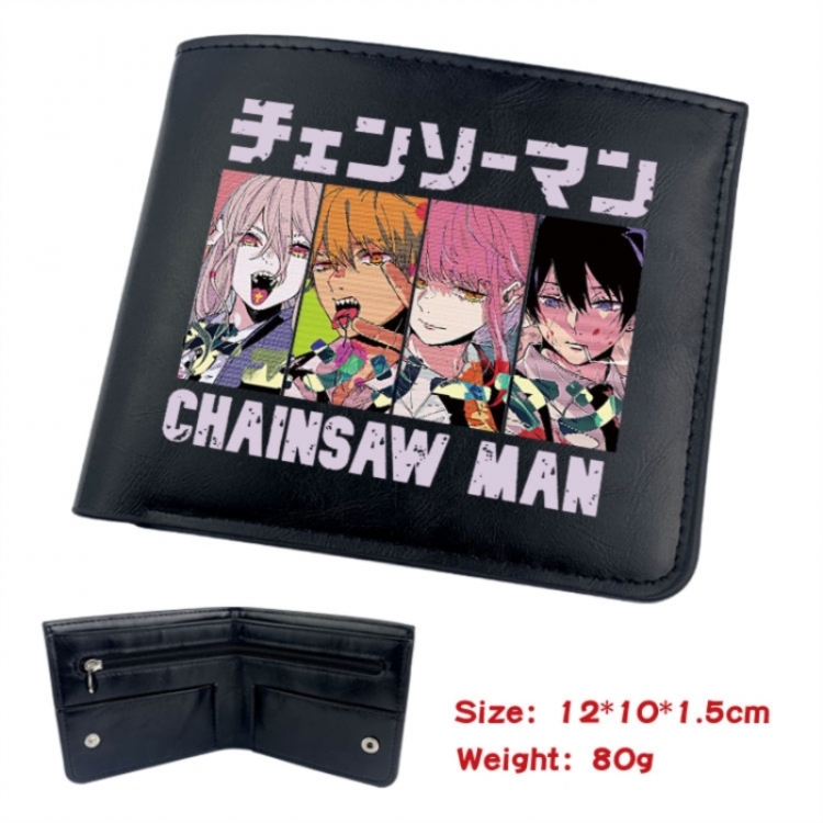 Chainsaw man Animation soft leather inner buckle black leather wallet 12X10X1.5CM