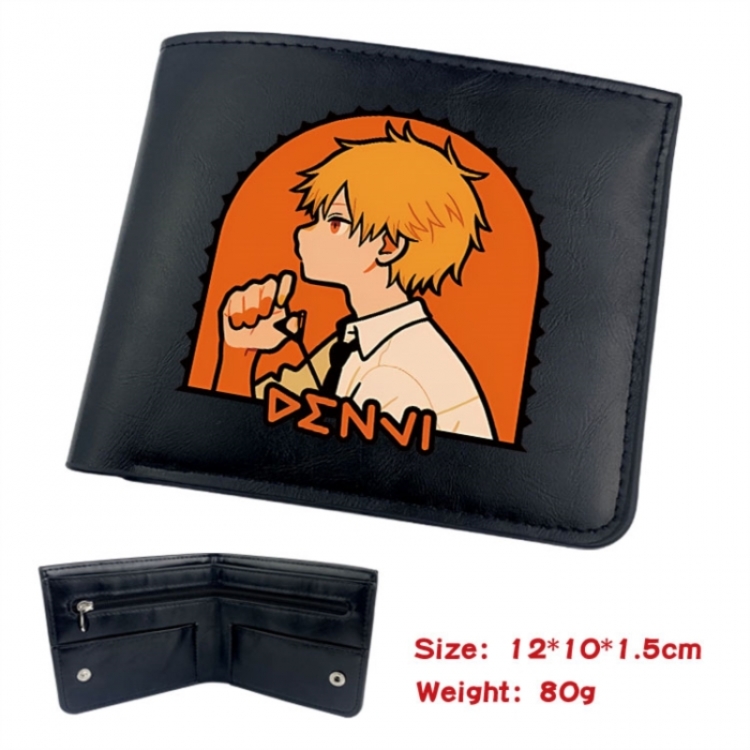 Chainsaw man Animation soft leather inner buckle black leather wallet 12X10X1.5CM