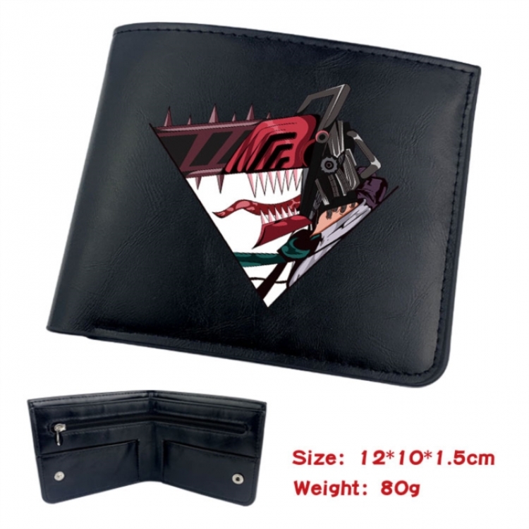 Chainsaw man Animation soft leather inner buckle black leather wallet 12X10X1.5CM