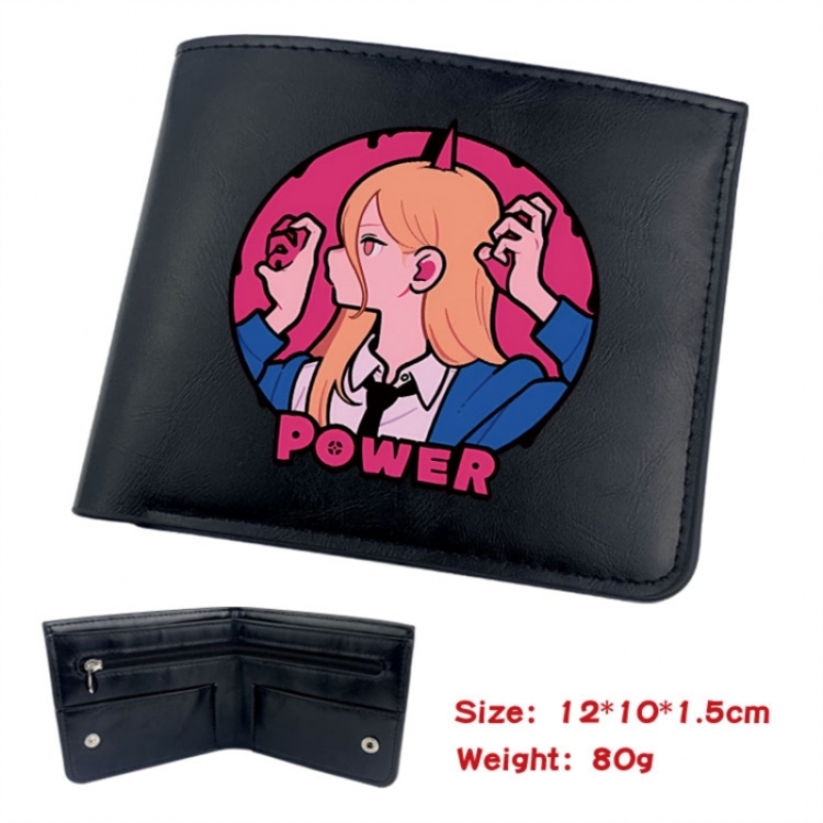 Chainsaw man Animation soft leather inner buckle black leather wallet 12X10X1.5CM