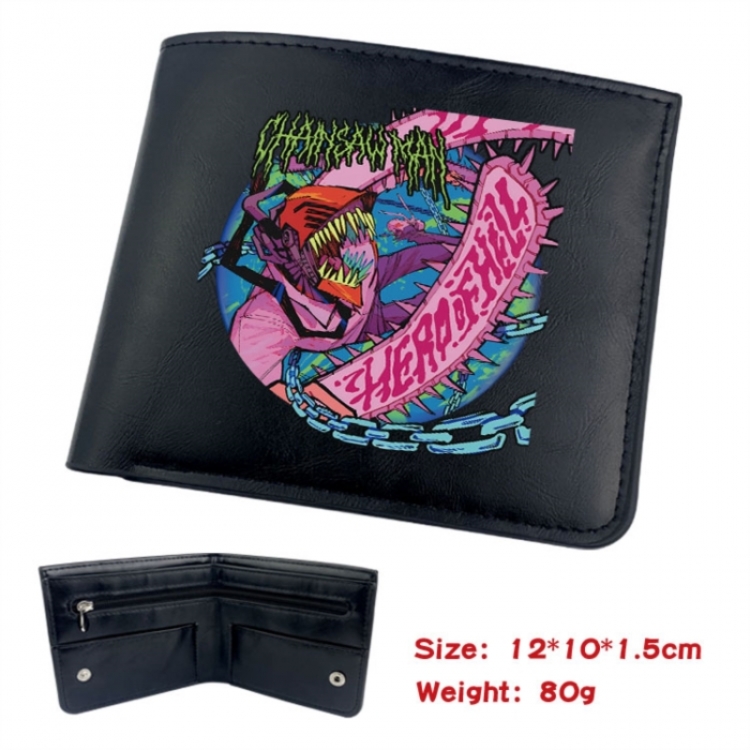 Chainsaw man Animation soft leather inner buckle black leather wallet 12X10X1.5CM