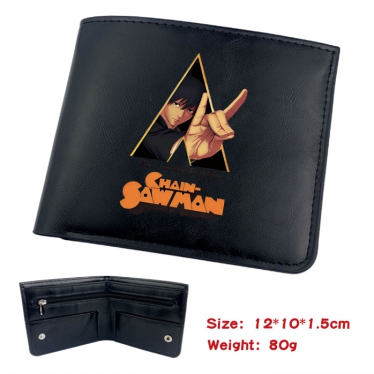 Chainsaw man Animation soft leather inner buckle black leather wallet 12X10X1.5CM