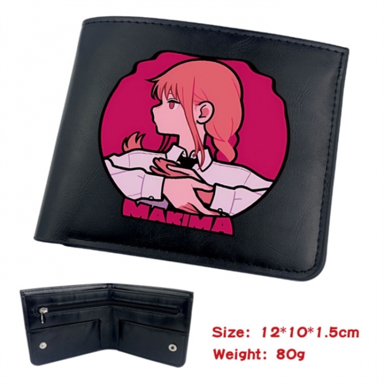 Chainsaw man Animation soft leather inner buckle black leather wallet 12X10X1.5CM