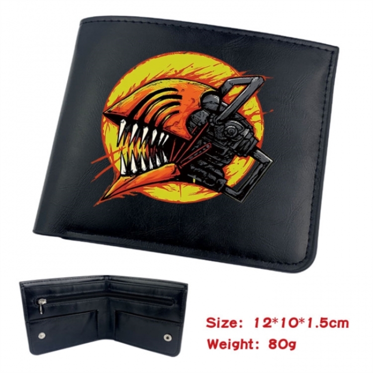 Chainsaw man Animation soft leather inner buckle black leather wallet 12X10X1.5CM