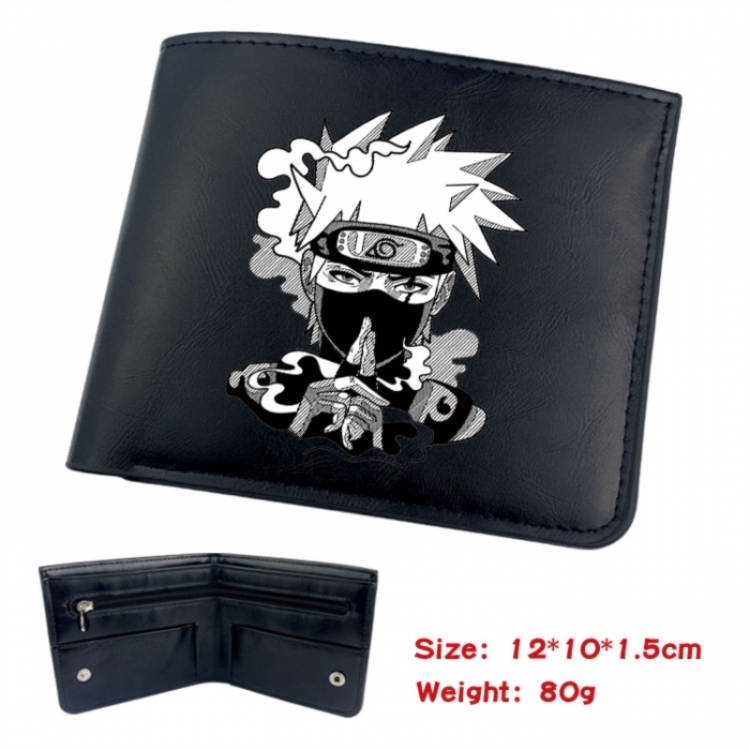 Naruto Animation soft leather inner buckle black leather wallet 12X10X1.5CM