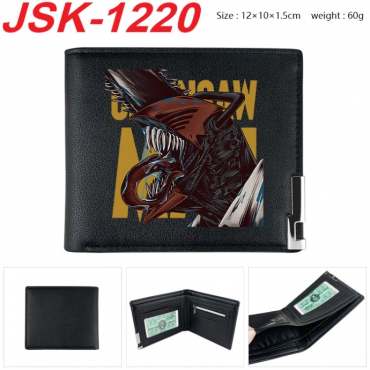 Chainsaw man Animation magnetic buckle black leather wallet 12X10X1.5CM 