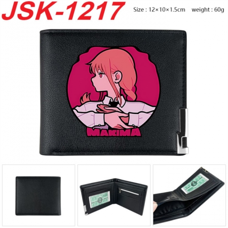Chainsaw man Animation magnetic buckle black leather wallet 12X10X1.5CM 