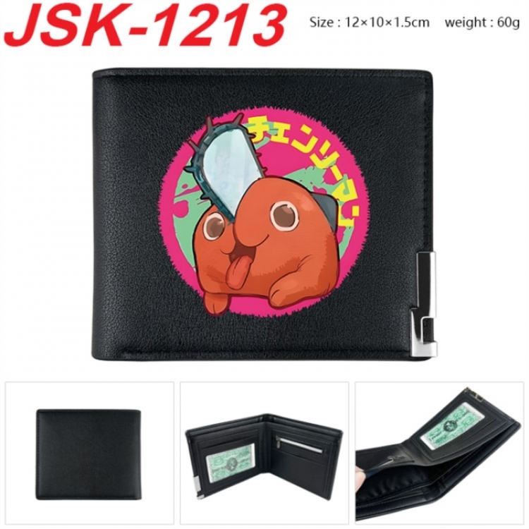 Chainsaw man Animation magnetic buckle black leather wallet 12X10X1.5CM 