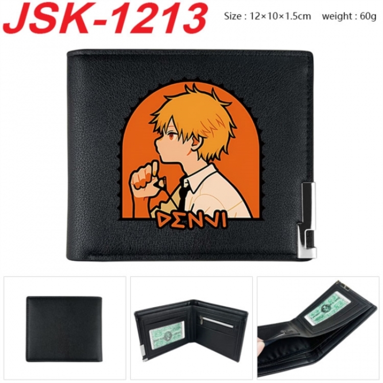 Chainsaw man Animation magnetic buckle black leather wallet 12X10X1.5CM 
