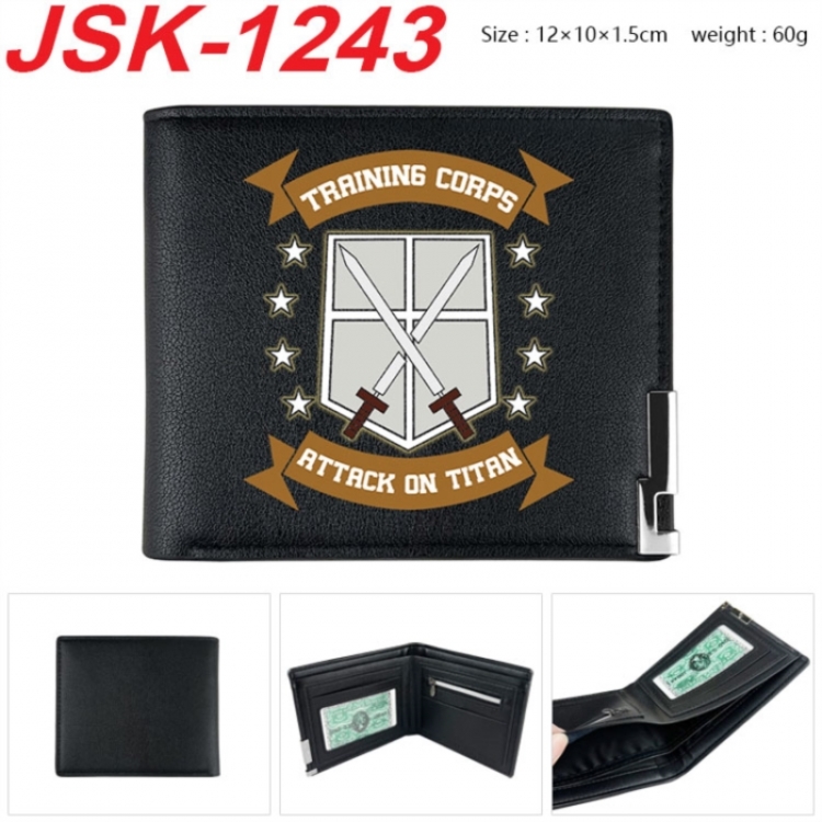 Shingeki no Kyojin Animation magnetic buckle black leather wallet 12X10X1.5CM 