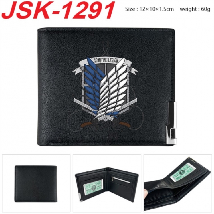 Shingeki no Kyojin Animation magnetic buckle black leather wallet 12X10X1.5CM 
