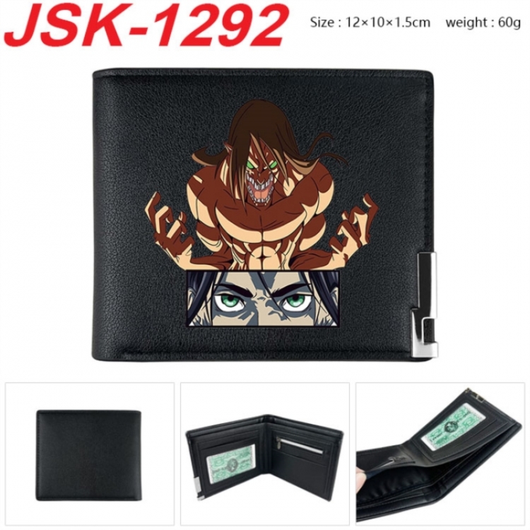Shingeki no Kyojin Animation magnetic buckle black leather wallet 12X10X1.5CM 