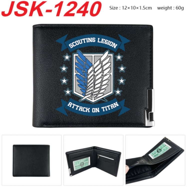 Shingeki no Kyojin Animation magnetic buckle black leather wallet 12X10X1.5CM 