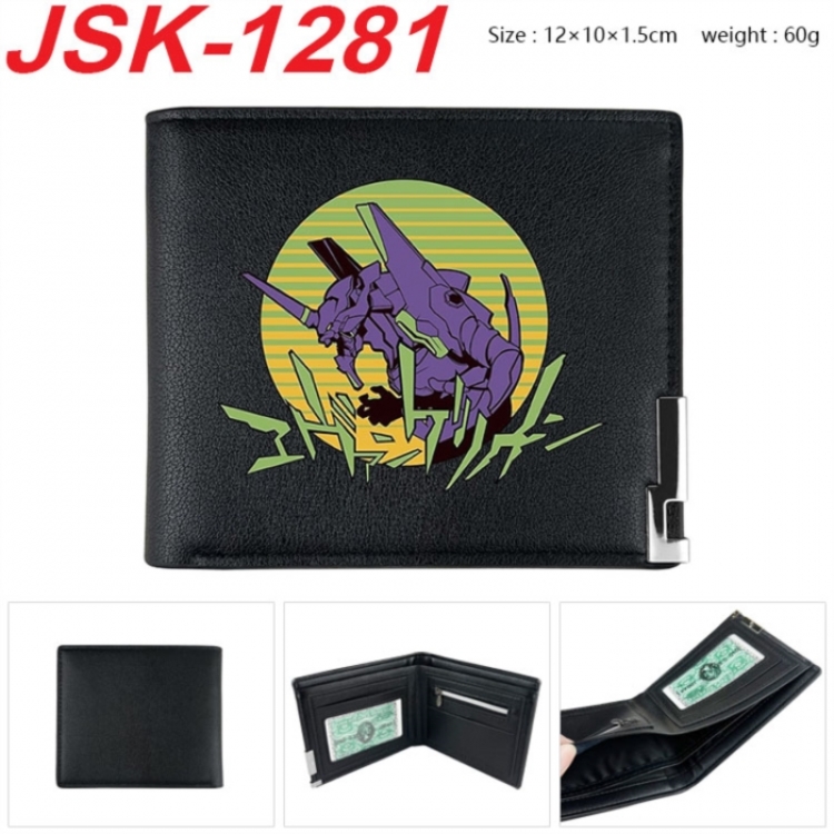 EVA Animation magnetic buckle black leather wallet 12X10X1.5CM 