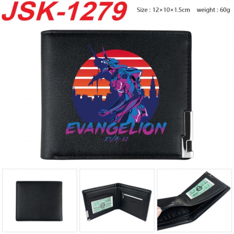 EVA Animation magnetic buckle black leather wallet 12X10X1.5CM 