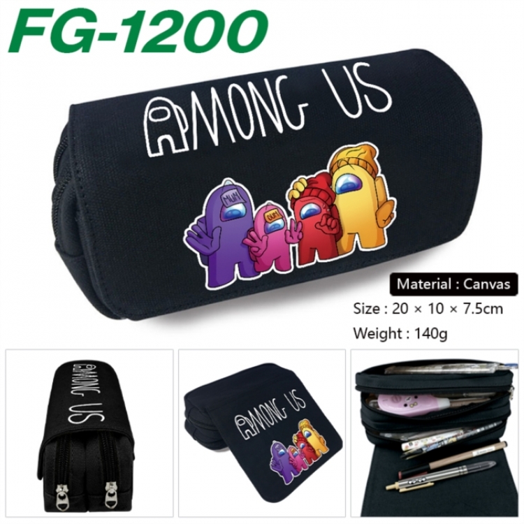 Among usAnime Multi-Function Double Zipper Canvas Cosmetic Bag Pen Case 20x10x7.5cm