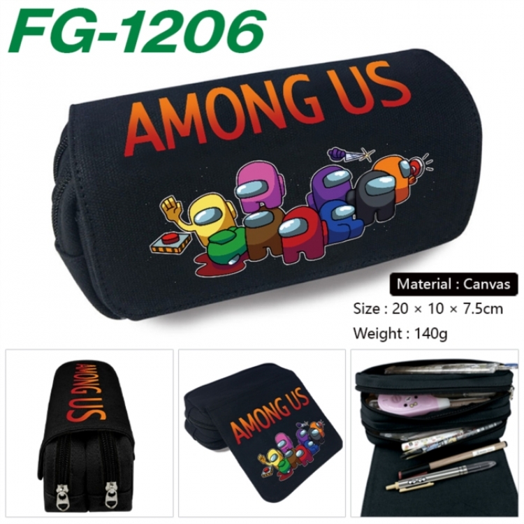 Among us Anime Multi-Function Double Zipper Canvas Cosmetic Bag Pen Case 20x10x7.5cm