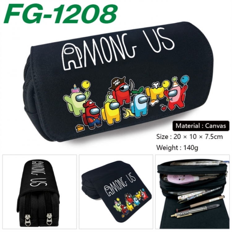 Among usAnime Multi-Function Double Zipper Canvas Cosmetic Bag Pen Case 20x10x7.5cm