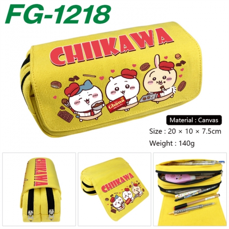  Chiikawa Anime Multi-Function Double Zipper Canvas Cosmetic Bag Pen Case 20x10x7.5cm