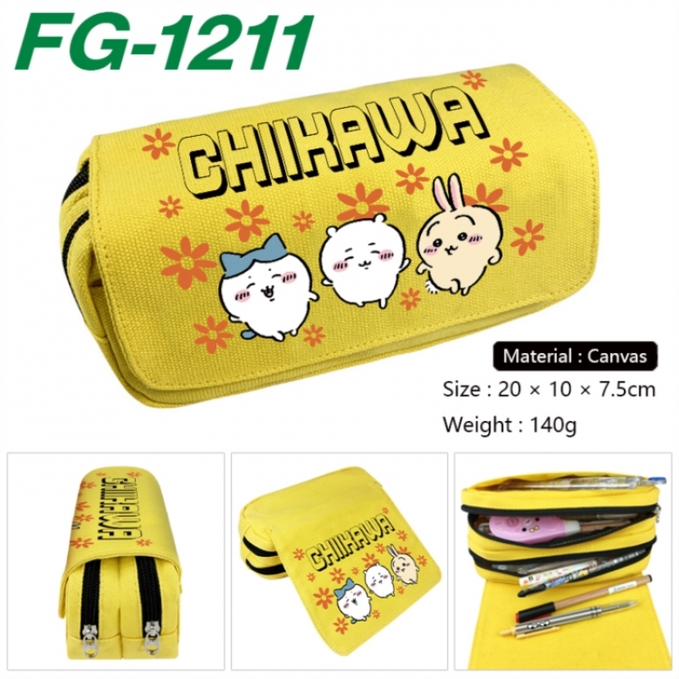  Chiikawa Anime Multi-Function Double Zipper Canvas Cosmetic Bag Pen Case 20x10x7.5cm