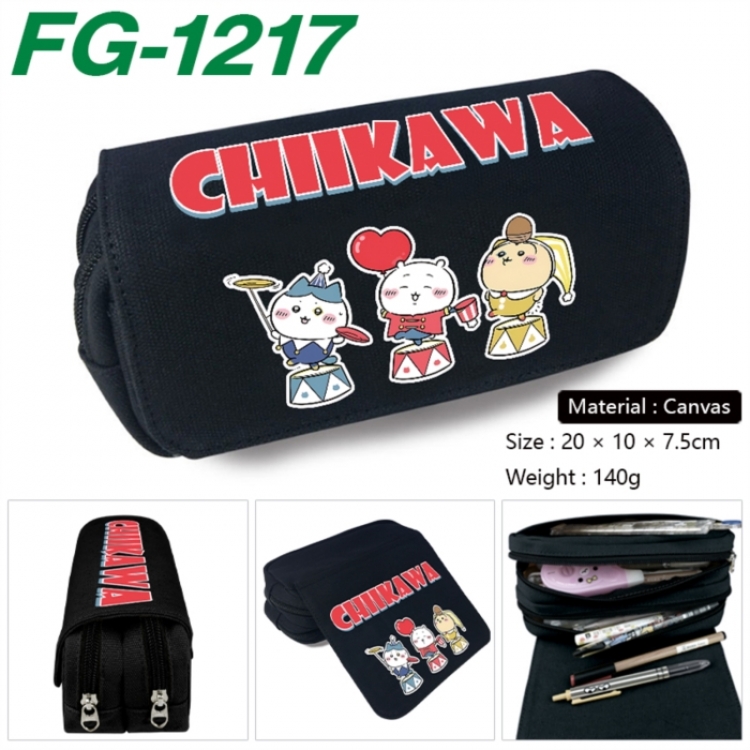 Chiikawa Anime Multi-Function Double Zipper Canvas Cosmetic Bag Pen Case 20x10x7.5cm