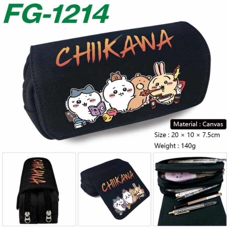  Chiikawa Anime Multi-Function Double Zipper Canvas Cosmetic Bag Pen Case 20x10x7.5cm