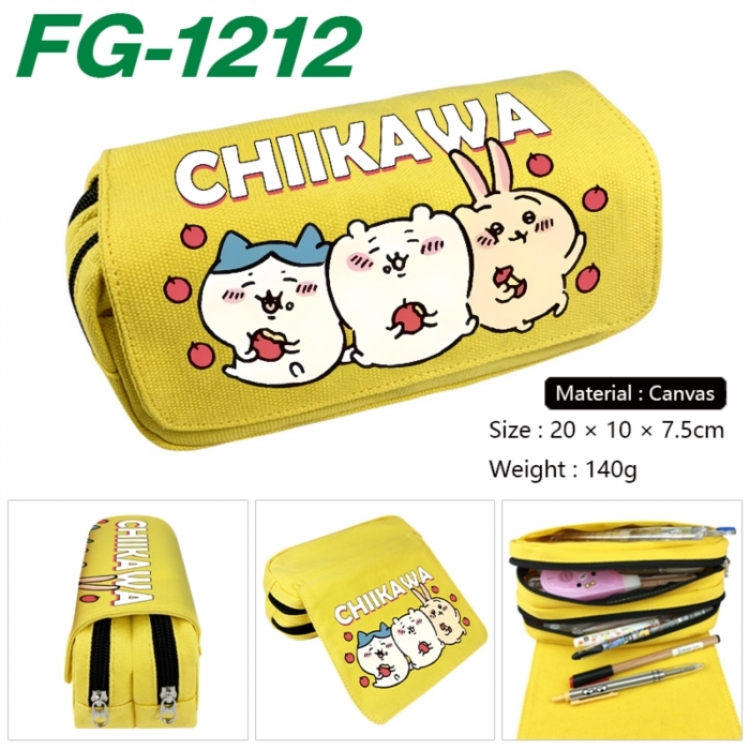  Chiikawa Anime Multi-Function Double Zipper Canvas Cosmetic Bag Pen Case 20x10x7.5cm