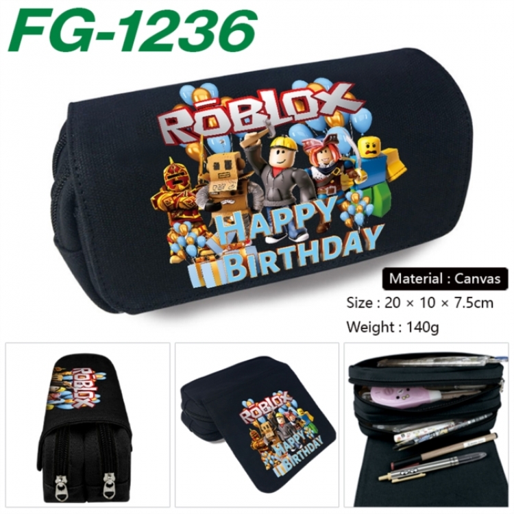 Roblox Anime Multi-Function Double Zipper Canvas Cosmetic Bag Pen Case 20x10x7.5cm