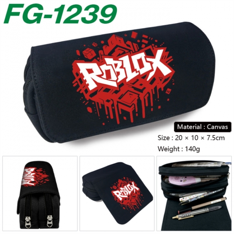 Roblox Anime Multi-Function Double Zipper Canvas Cosmetic Bag Pen Case 20x10x7.5cm