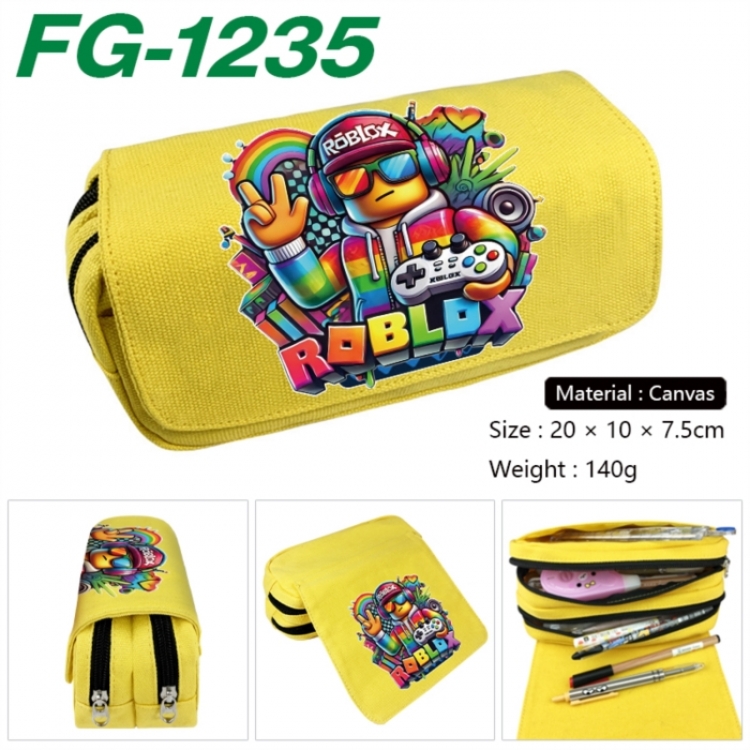 Roblox Anime Multi-Function Double Zipper Canvas Cosmetic Bag Pen Case 20x10x7.5cm