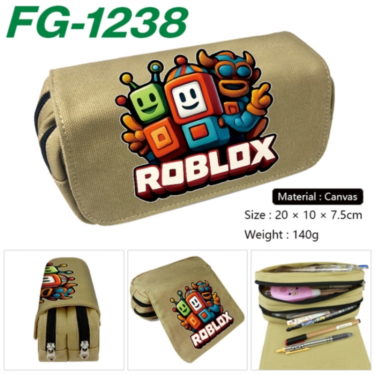 Roblox Anime Multi-Function Double Zipper Canvas Cosmetic Bag Pen Case 20x10x7.5cm