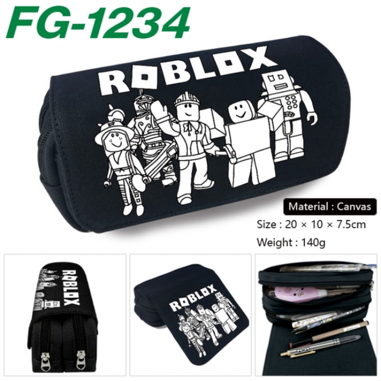 Roblox Anime Multi-Function Double Zipper Canvas Cosmetic Bag Pen Case 20x10x7.5cm