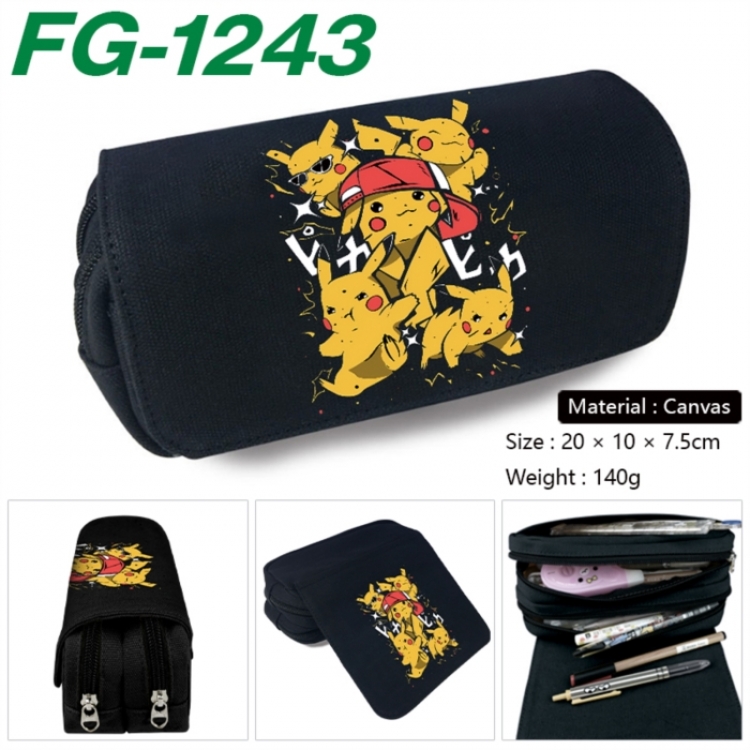 Pokemon Anime Multi-Function Double Zipper Canvas Cosmetic Bag Pen Case 20x10x7.5cm