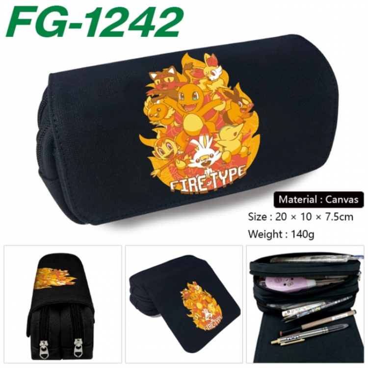 Pokemon Anime Multi-Function Double Zipper Canvas Cosmetic Bag Pen Case 20x10x7.5cm