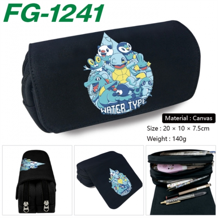 Pokemon Anime Multi-Function Double Zipper Canvas Cosmetic Bag Pen Case 20x10x7.5cm
