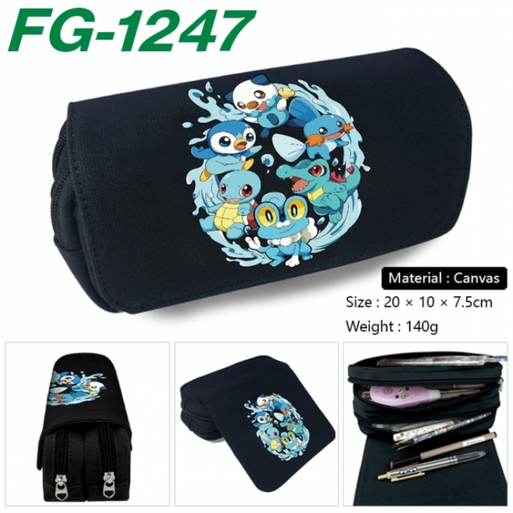Pokemon Anime Multi-Function Double Zipper Canvas Cosmetic Bag Pen Case 20x10x7.5cm