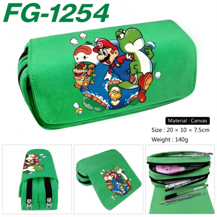 Super Mario Anime Multi-Function Double Zipper Canvas Cosmetic Bag Pen Case 20x10x7.5cm