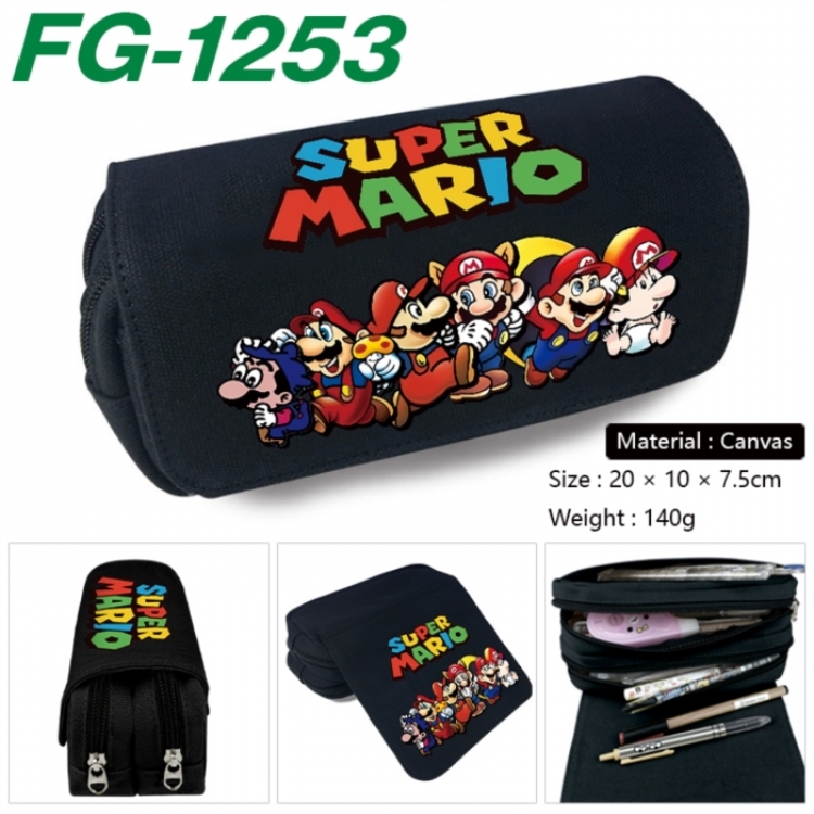 Super Mario Anime Multi-Function Double Zipper Canvas Cosmetic Bag Pen Case 20x10x7.5cm