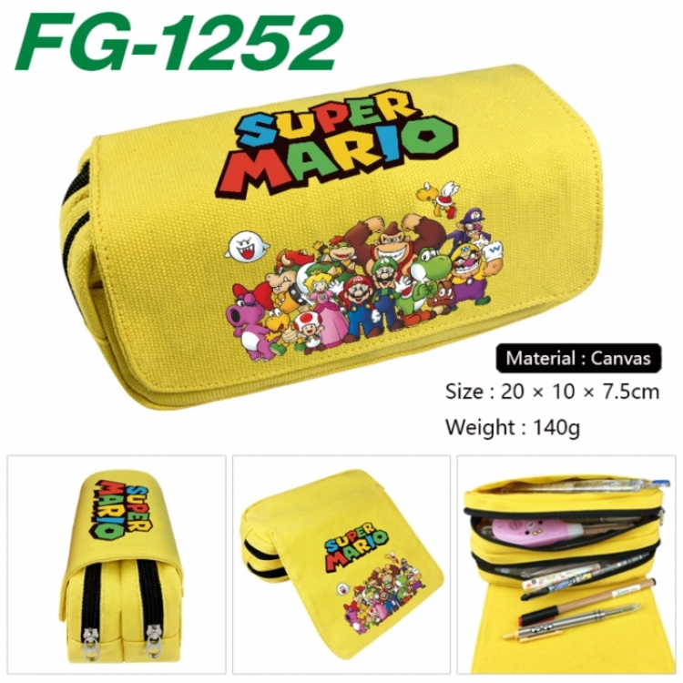 Super Mario Anime Multi-Function Double Zipper Canvas Cosmetic Bag Pen Case 20x10x7.5cm