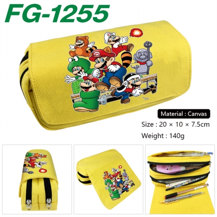 Super Mario Anime Multi-Function Double Zipper Canvas Cosmetic Bag Pen Case 20x10x7.5cm