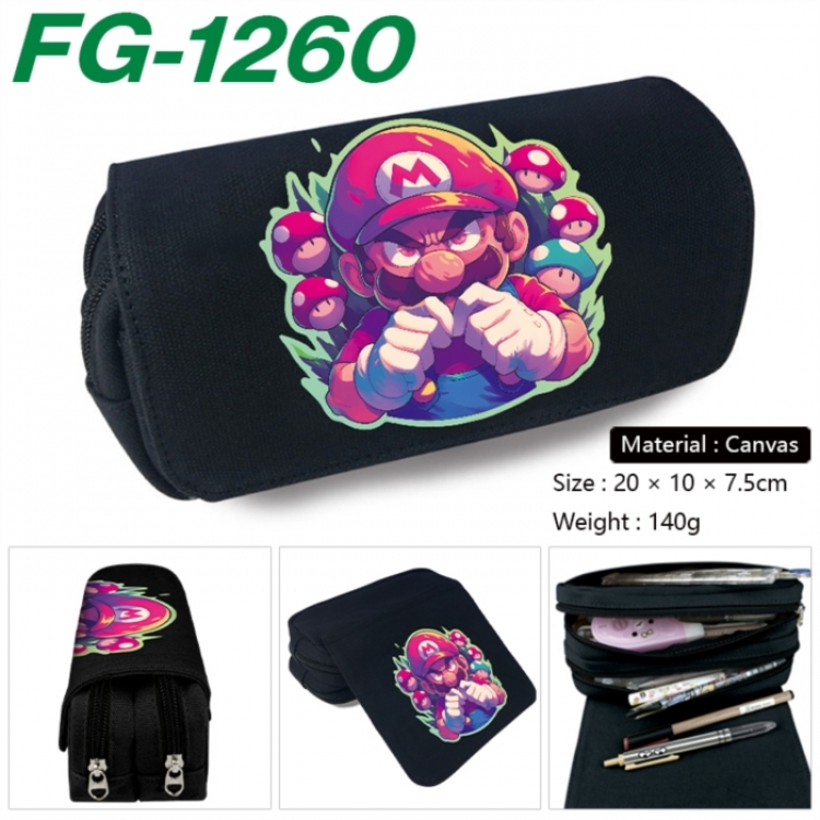 Super Mario Anime Multi-Function Double Zipper Canvas Cosmetic Bag Pen Case 20x10x7.5cm