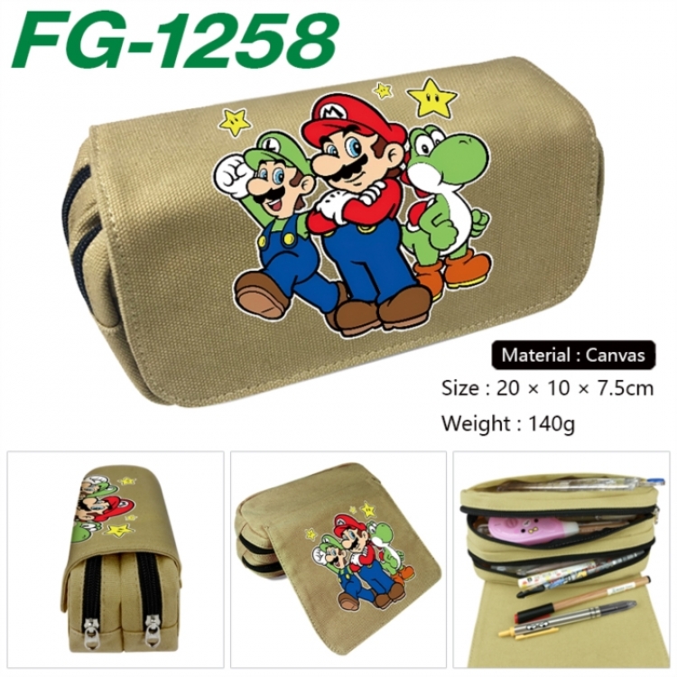Super Mario Anime Multi-Function Double Zipper Canvas Cosmetic Bag Pen Case 20x10x7.5cm