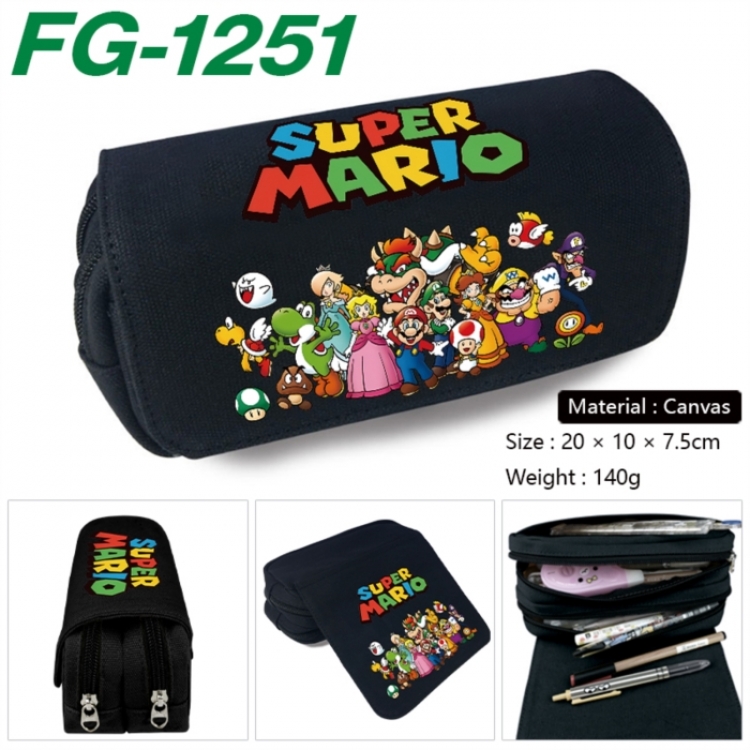Super Mario Anime Multi-Function Double Zipper Canvas Cosmetic Bag Pen Case 20x10x7.5cm