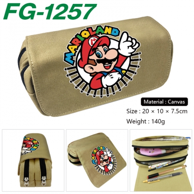Super Mario Anime Multi-Function Double Zipper Canvas Cosmetic Bag Pen Case 20x10x7.5cm