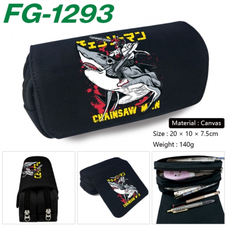Chainsaw man Anime Multi-Function Double Zipper Canvas Cosmetic Bag Pen Case 20x10x7.5cm