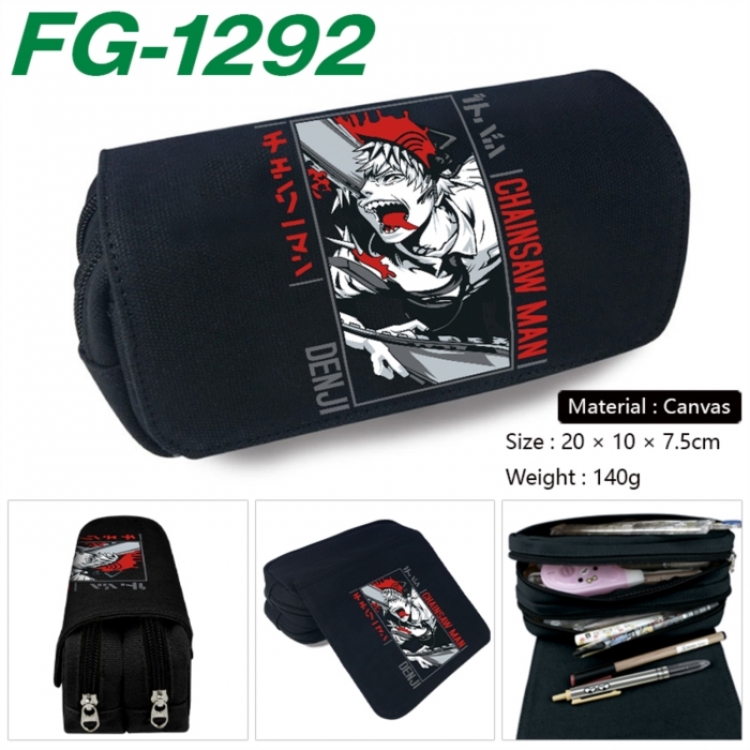 Chainsaw man Anime Multi-Function Double Zipper Canvas Cosmetic Bag Pen Case 20x10x7.5cm